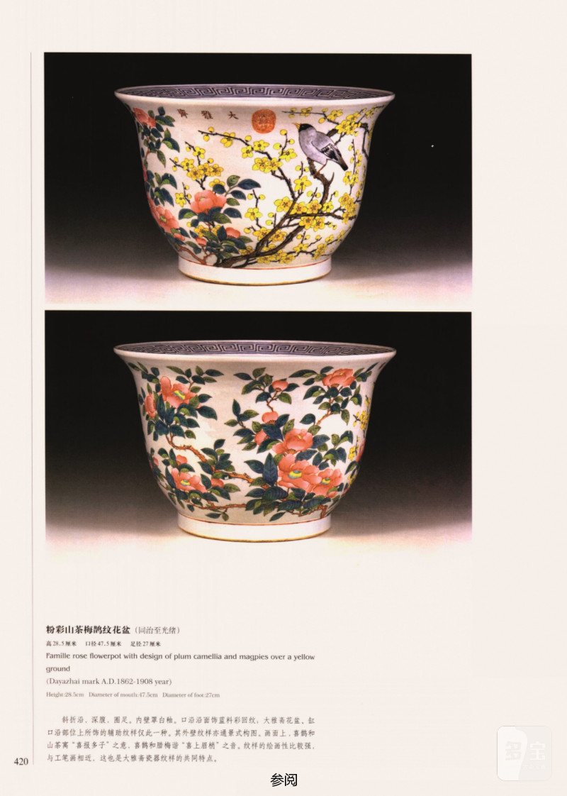 清光绪  “大雅斋”粉彩花鸟纹花盆 - 图3